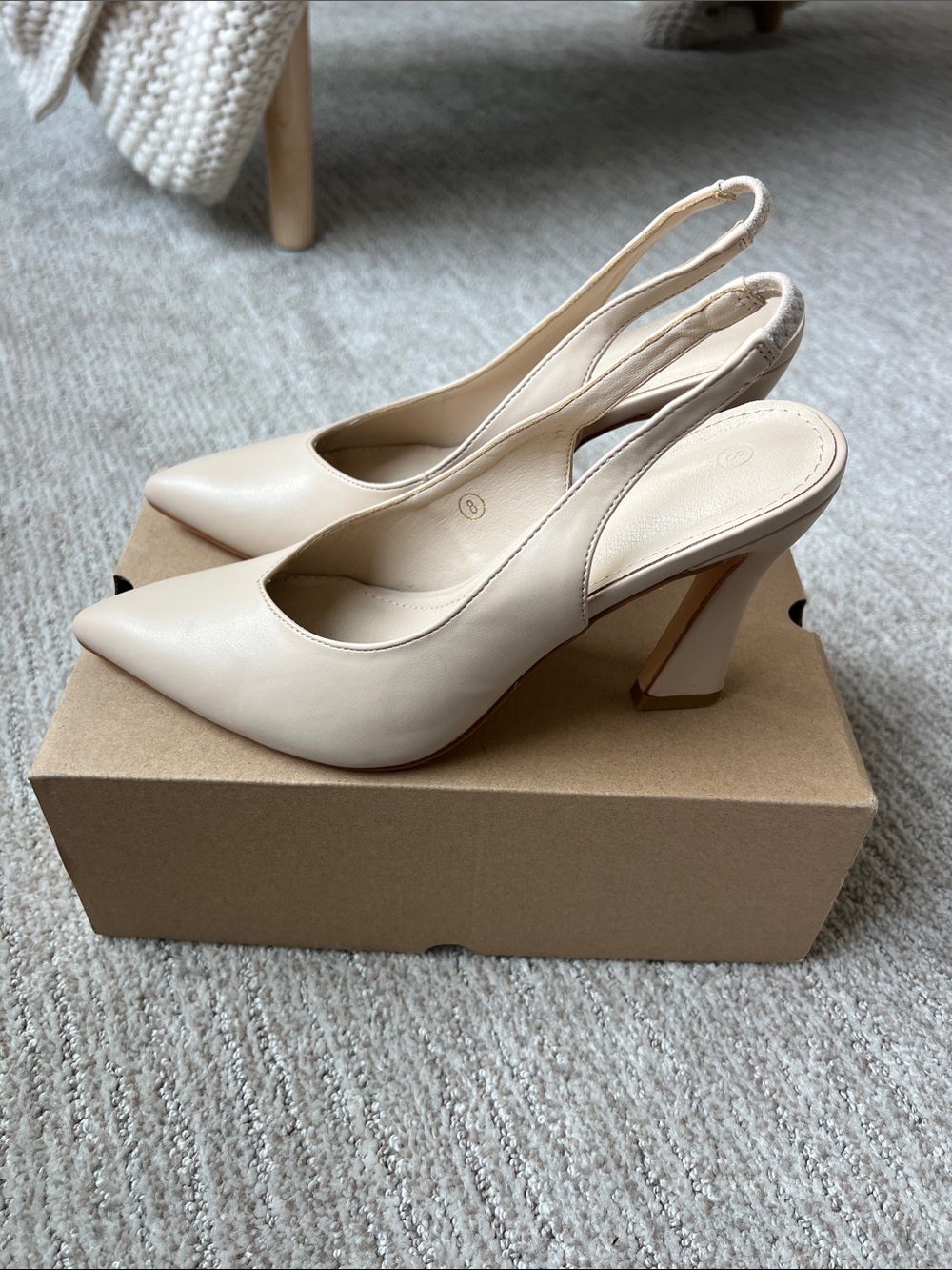 Slingback Pointed-Toe Kitten Heels in Nude - Picture 2 of 9